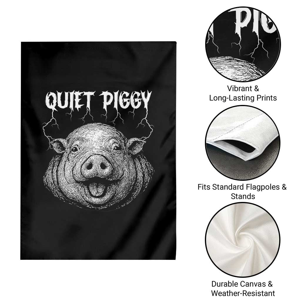 Quiet Piggy Metal Style Garden Flag Dark Humor Pig Political Satire Humor Rock Aesthetic - Wonder Print Shop