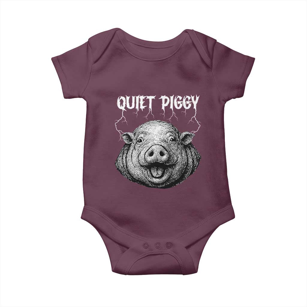 Quiet Piggy Metal Style Baby Onesie Dark Humor Pig Political Satire Humor Rock Aesthetic - Wonder Print Shop