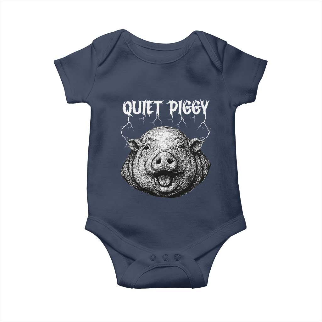 Quiet Piggy Metal Style Baby Onesie Dark Humor Pig Political Satire Humor Rock Aesthetic - Wonder Print Shop