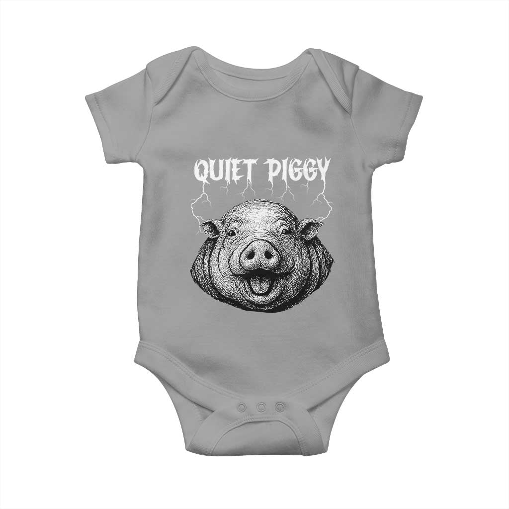 Quiet Piggy Metal Style Baby Onesie Dark Humor Pig Political Satire Humor Rock Aesthetic - Wonder Print Shop