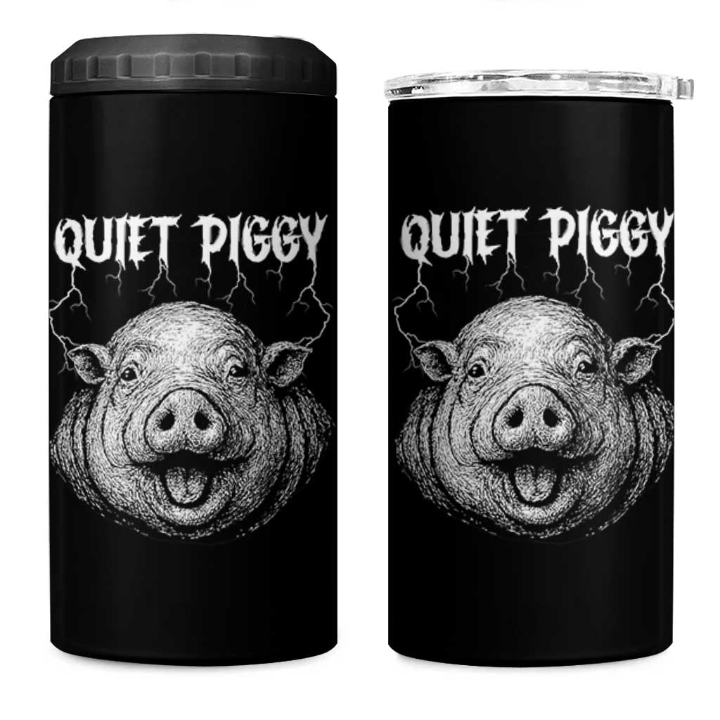 Quiet Piggy Metal Style 4 in 1 Can Cooler Tumbler Dark Humor Pig Political Satire Humor Rock Aesthetic - Wonder Print Shop