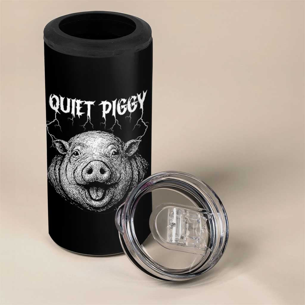 Quiet Piggy Metal Style 4 in 1 Can Cooler Tumbler Dark Humor Pig Political Satire Humor Rock Aesthetic - Wonder Print Shop
