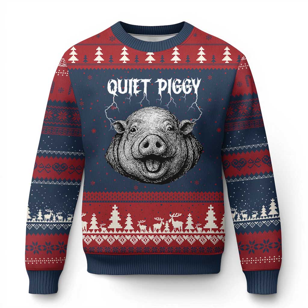 Quiet Piggy Metal Style Ugly Christmas Sweater Dark Humor Pig Political Satire Humor Rock Aesthetic - Wonder Print Shop