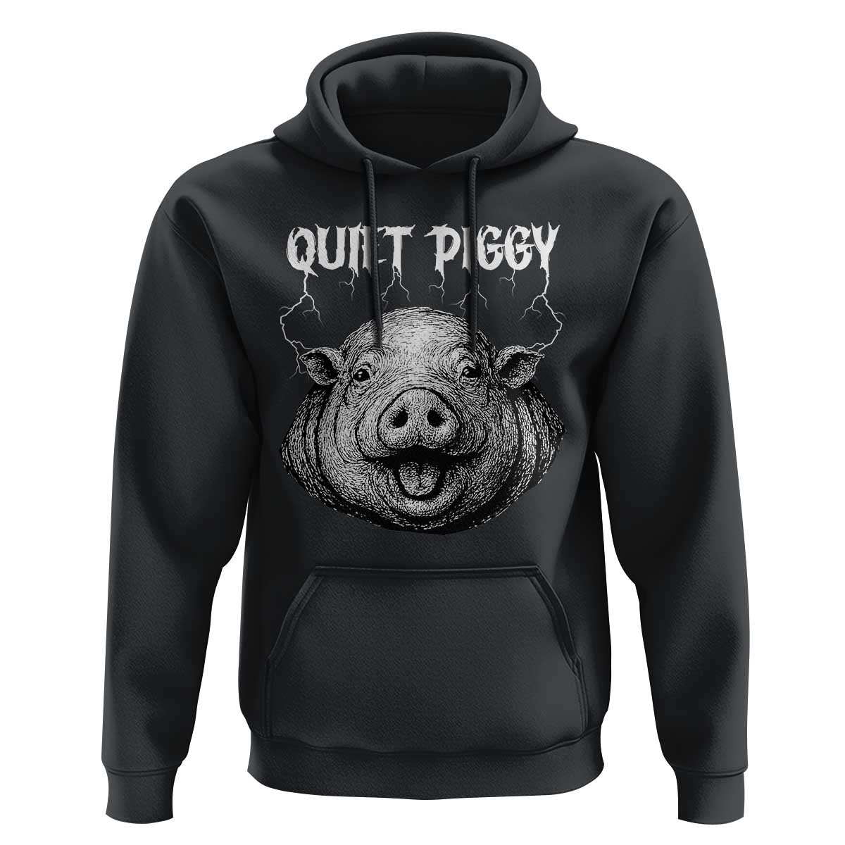 Quiet Piggy Metal Style Hoodie Dark Humor Pig Political Satire Humor Rock Aesthetic - Wonder Print Shop
