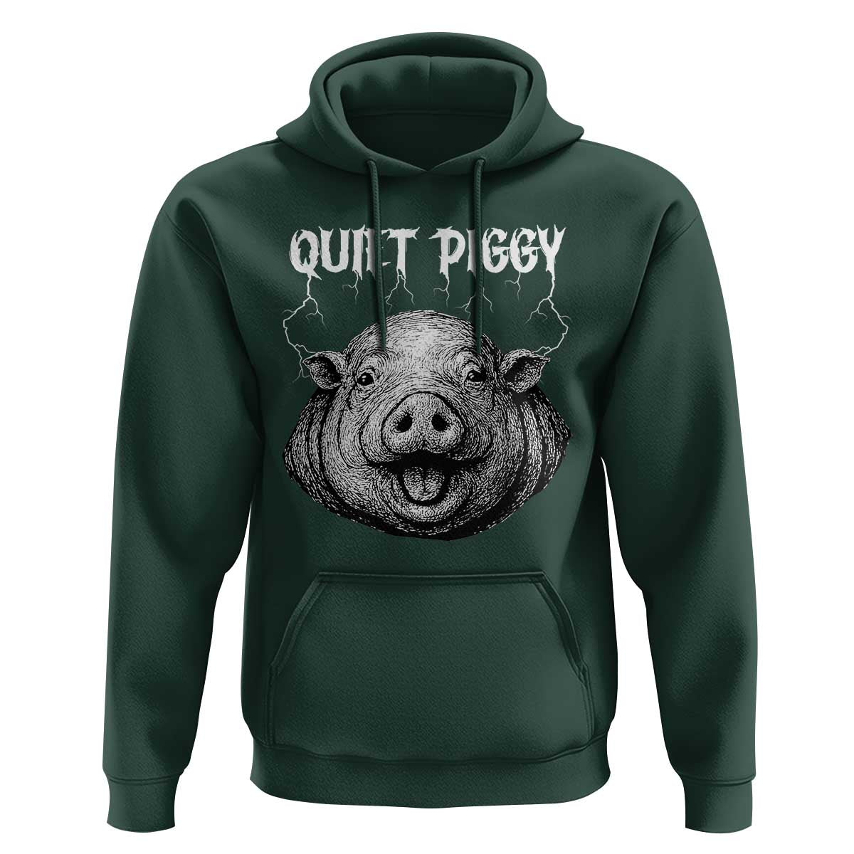Quiet Piggy Metal Style Hoodie Dark Humor Pig Political Satire Humor Rock Aesthetic - Wonder Print Shop