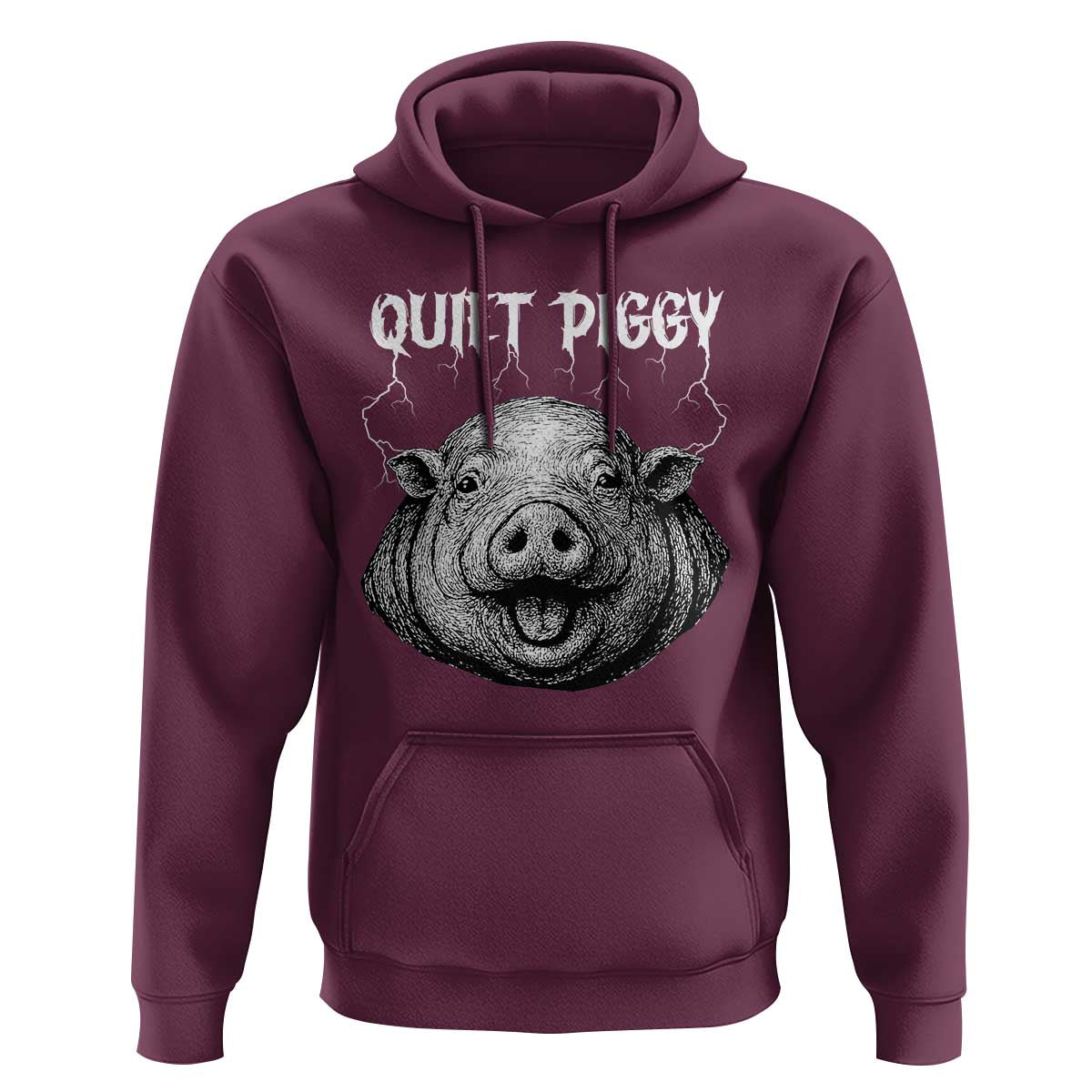 Quiet Piggy Metal Style Hoodie Dark Humor Pig Political Satire Humor Rock Aesthetic - Wonder Print Shop