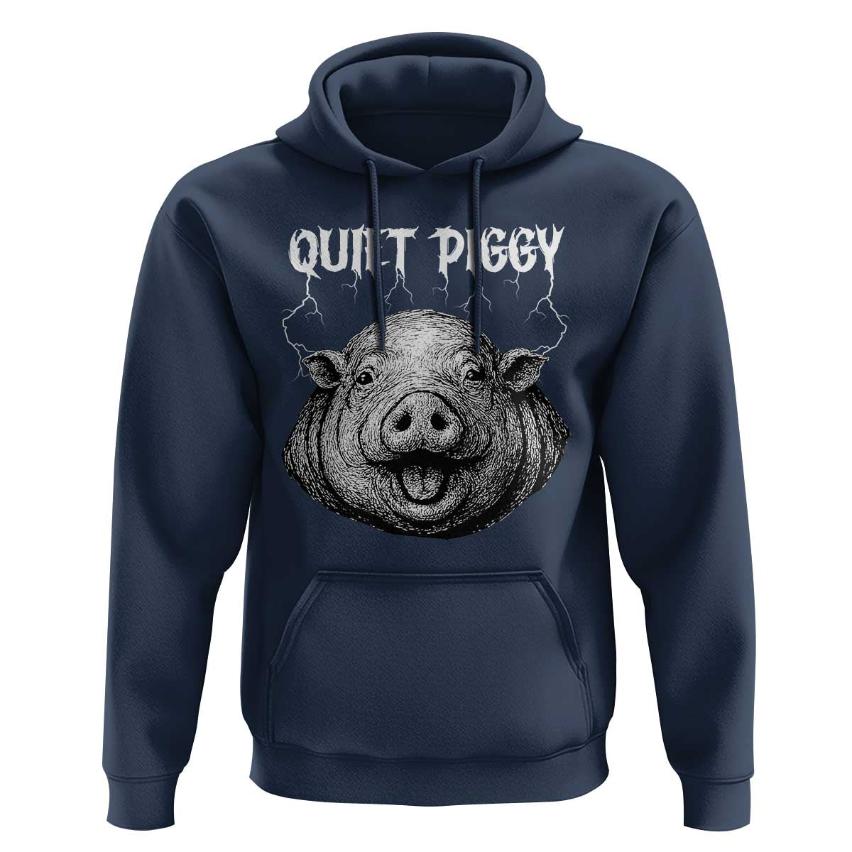 Quiet Piggy Metal Style Hoodie Dark Humor Pig Political Satire Humor Rock Aesthetic - Wonder Print Shop