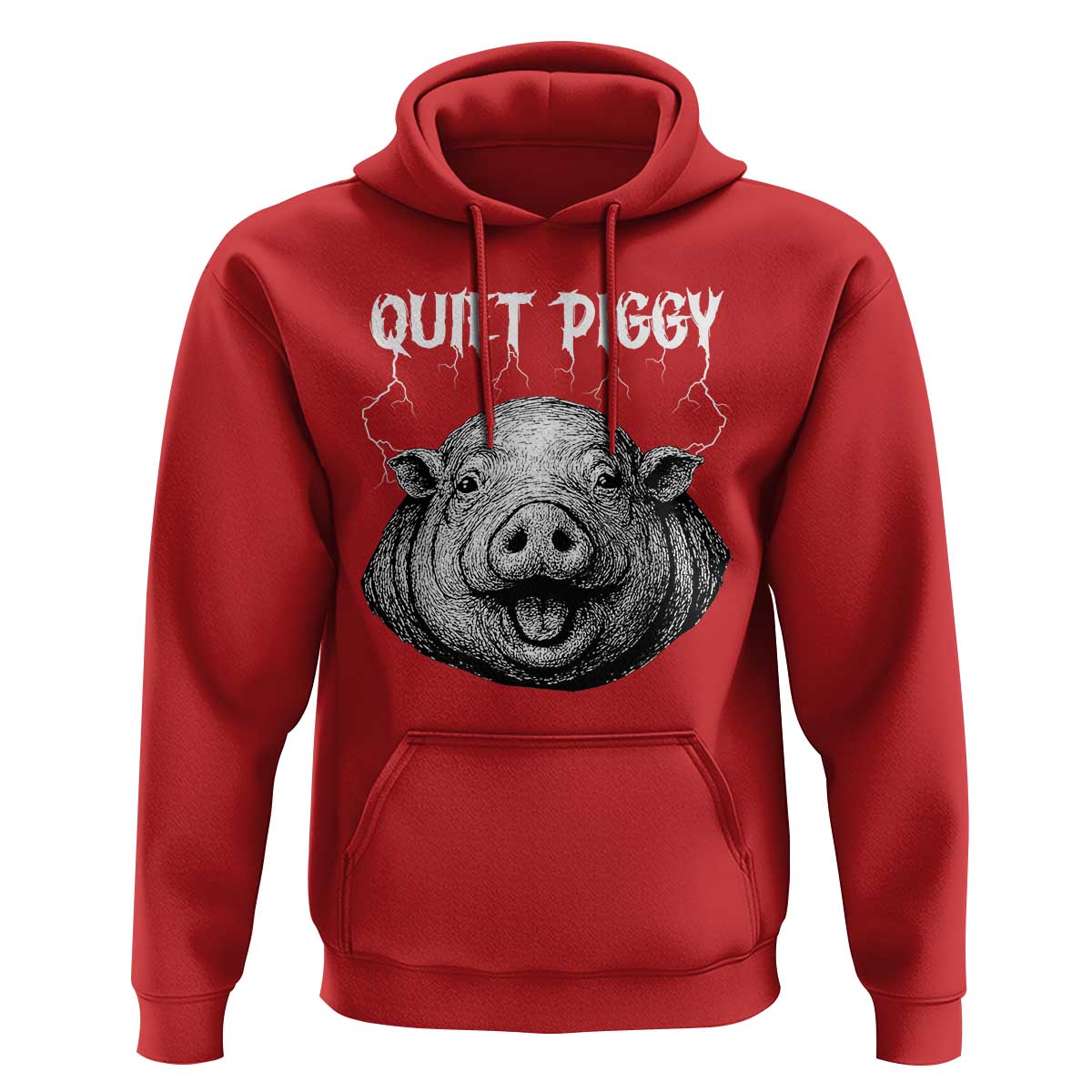 Quiet Piggy Metal Style Hoodie Dark Humor Pig Political Satire Humor Rock Aesthetic - Wonder Print Shop