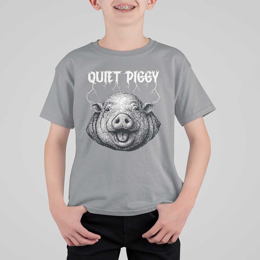 Quiet Piggy Metal Style T Shirt For Kid Dark Humor Pig Political Satire Humor Rock Aesthetic - Wonder Print Shop