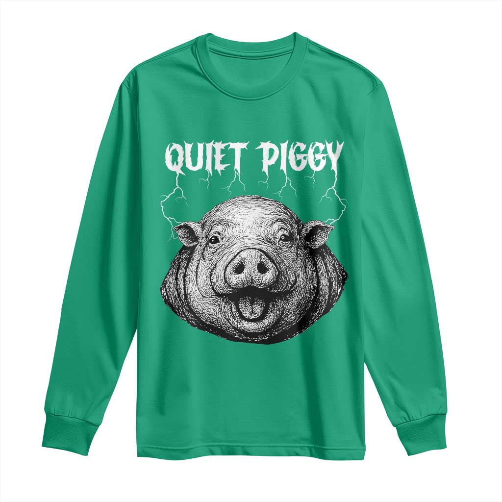 Quiet Piggy Metal Style Long Sleeve Shirt Dark Humor Pig Political Satire Humor Rock Aesthetic - Wonder Print Shop