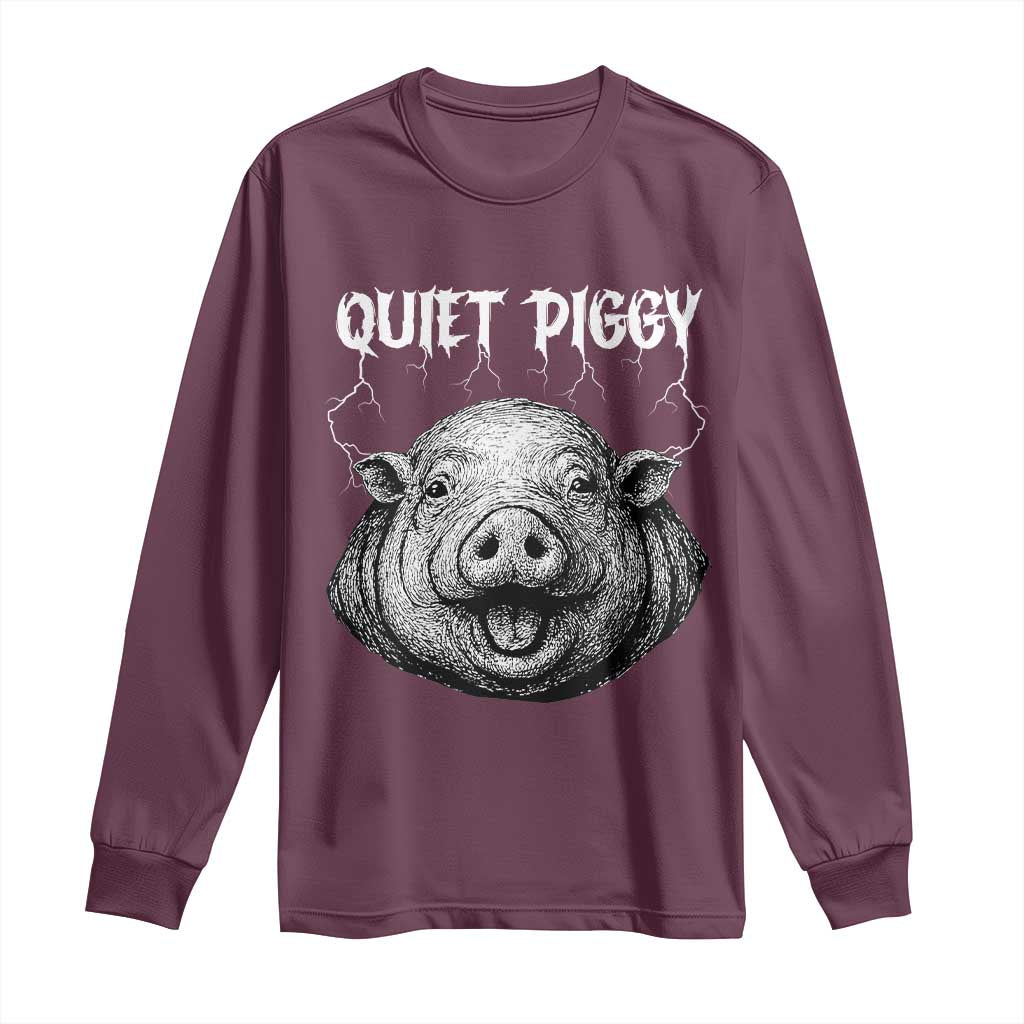 Quiet Piggy Metal Style Long Sleeve Shirt Dark Humor Pig Political Satire Humor Rock Aesthetic - Wonder Print Shop