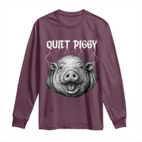 Quiet Piggy Metal Style Long Sleeve Shirt Dark Humor Pig Political Satire Humor Rock Aesthetic - Wonder Print Shop