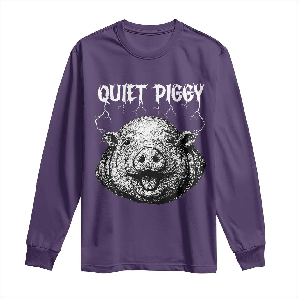 Quiet Piggy Metal Style Long Sleeve Shirt Dark Humor Pig Political Satire Humor Rock Aesthetic - Wonder Print Shop