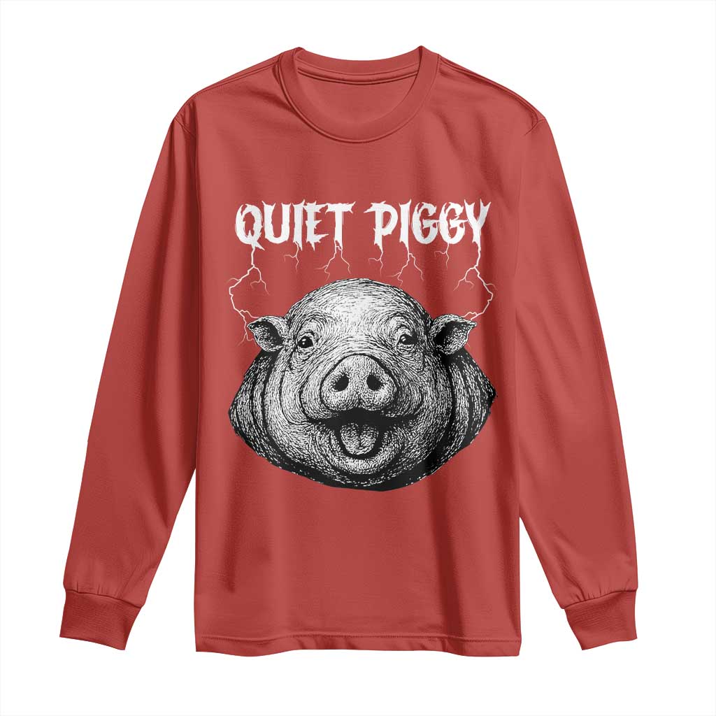 Quiet Piggy Metal Style Long Sleeve Shirt Dark Humor Pig Political Satire Humor Rock Aesthetic - Wonder Print Shop