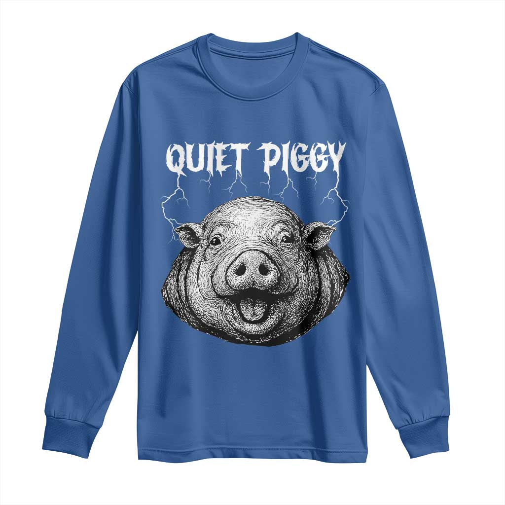 Quiet Piggy Metal Style Long Sleeve Shirt Dark Humor Pig Political Satire Humor Rock Aesthetic - Wonder Print Shop