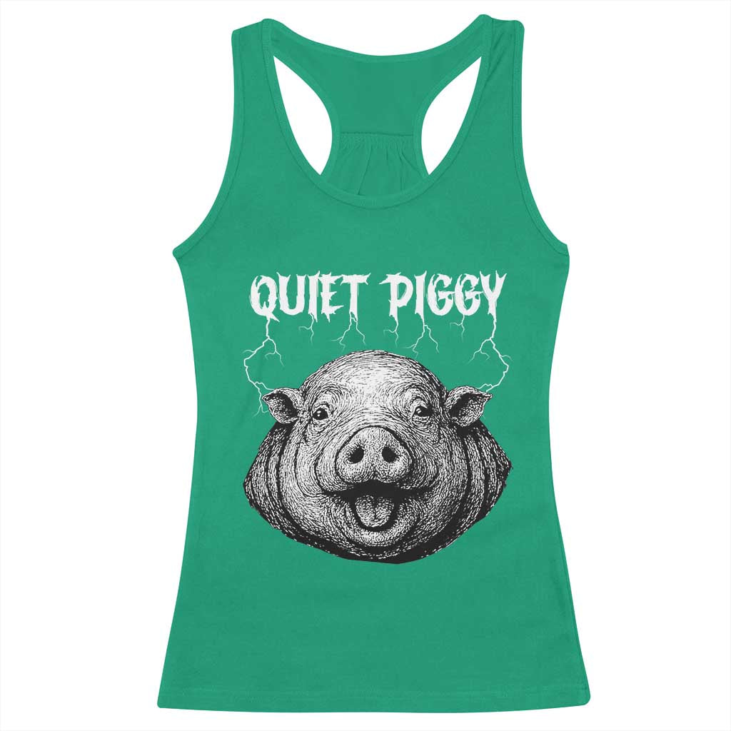 Quiet Piggy Metal Style Racerback Tank Top Dark Humor Pig Political Satire Humor Rock Aesthetic - Wonder Print Shop