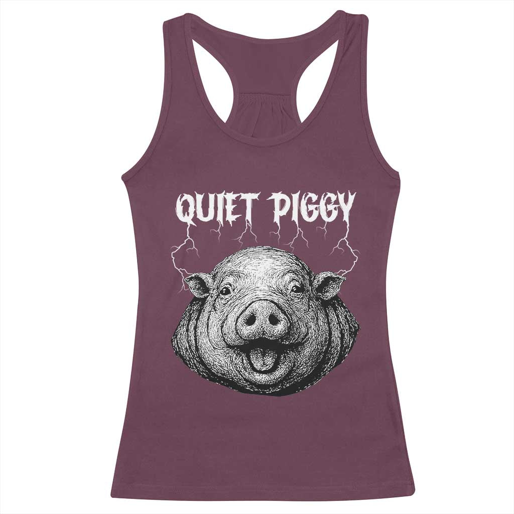 Quiet Piggy Metal Style Racerback Tank Top Dark Humor Pig Political Satire Humor Rock Aesthetic - Wonder Print Shop