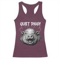 Quiet Piggy Metal Style Racerback Tank Top Dark Humor Pig Political Satire Humor Rock Aesthetic - Wonder Print Shop