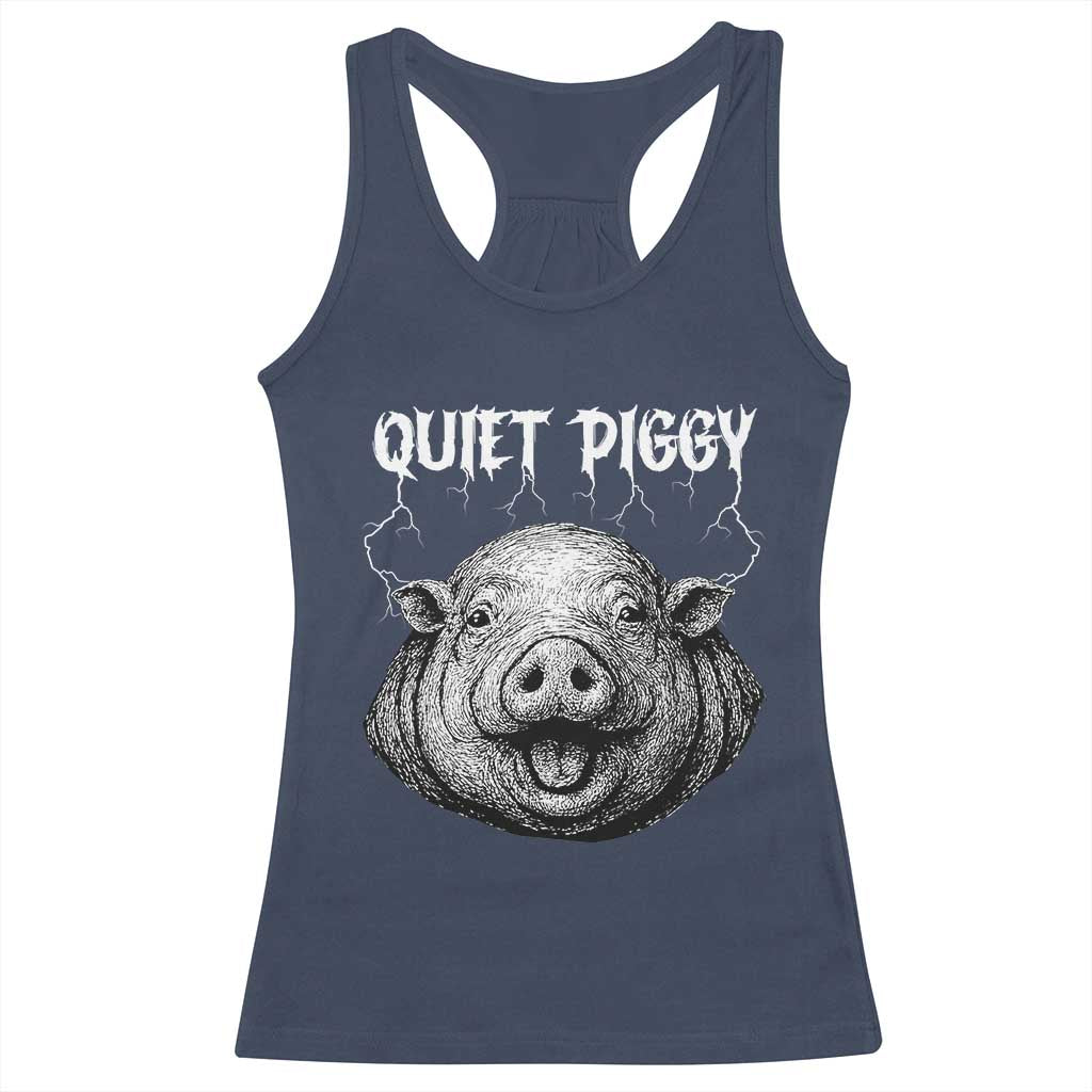 Quiet Piggy Metal Style Racerback Tank Top Dark Humor Pig Political Satire Humor Rock Aesthetic - Wonder Print Shop