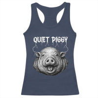 Quiet Piggy Metal Style Racerback Tank Top Dark Humor Pig Political Satire Humor Rock Aesthetic - Wonder Print Shop