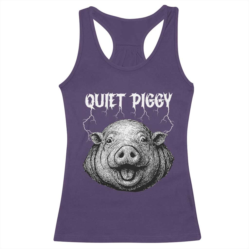 Quiet Piggy Metal Style Racerback Tank Top Dark Humor Pig Political Satire Humor Rock Aesthetic - Wonder Print Shop