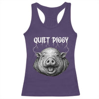 Quiet Piggy Metal Style Racerback Tank Top Dark Humor Pig Political Satire Humor Rock Aesthetic - Wonder Print Shop