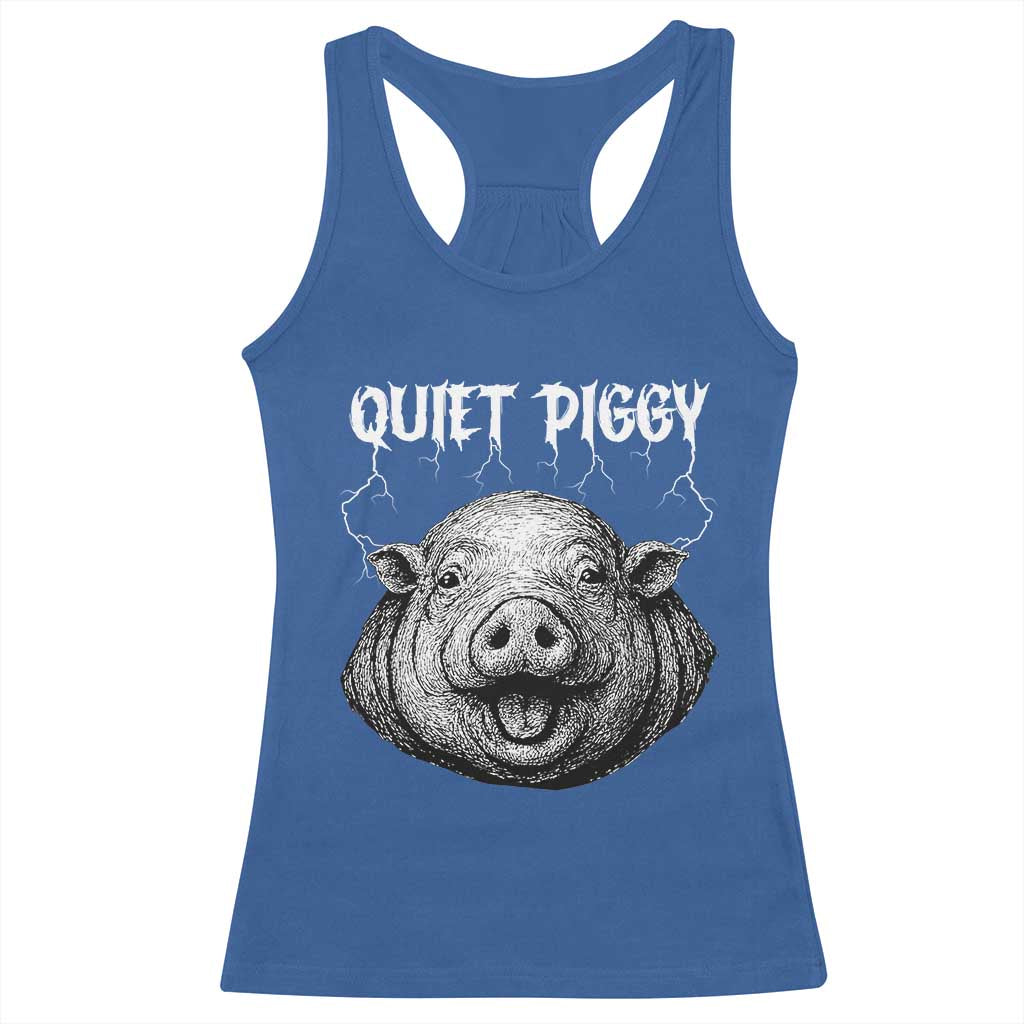 Quiet Piggy Metal Style Racerback Tank Top Dark Humor Pig Political Satire Humor Rock Aesthetic - Wonder Print Shop