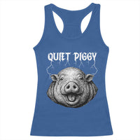 Quiet Piggy Metal Style Racerback Tank Top Dark Humor Pig Political Satire Humor Rock Aesthetic - Wonder Print Shop