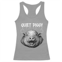 Quiet Piggy Metal Style Racerback Tank Top Dark Humor Pig Political Satire Humor Rock Aesthetic - Wonder Print Shop