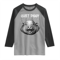 Quiet Piggy Metal Style Raglan Shirt Dark Humor Pig Political Satire Humor Rock Aesthetic - Wonder Print Shop