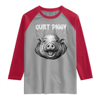 Quiet Piggy Metal Style Raglan Shirt Dark Humor Pig Political Satire Humor Rock Aesthetic - Wonder Print Shop