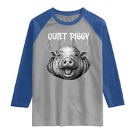 Quiet Piggy Metal Style Raglan Shirt Dark Humor Pig Political Satire Humor Rock Aesthetic - Wonder Print Shop