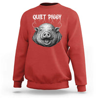 Quiet Piggy Metal Style Sweatshirt Dark Humor Pig Political Satire Humor Rock Aesthetic - Wonder Print Shop