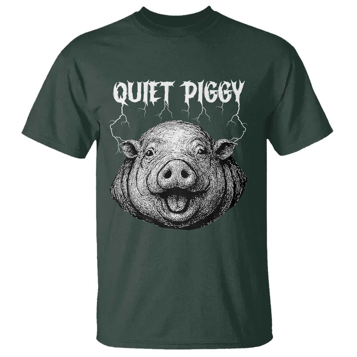 Quiet Piggy Metal Style T Shirt Dark Humor Pig Political Satire Humor Rock Aesthetic - Wonder Print Shop