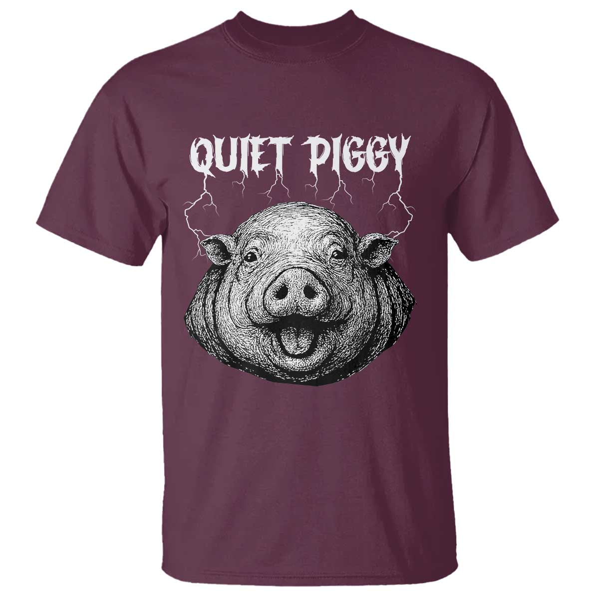 Quiet Piggy Metal Style T Shirt Dark Humor Pig Political Satire Humor Rock Aesthetic - Wonder Print Shop