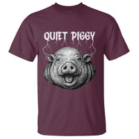 Quiet Piggy Metal Style T Shirt Dark Humor Pig Political Satire Humor Rock Aesthetic - Wonder Print Shop