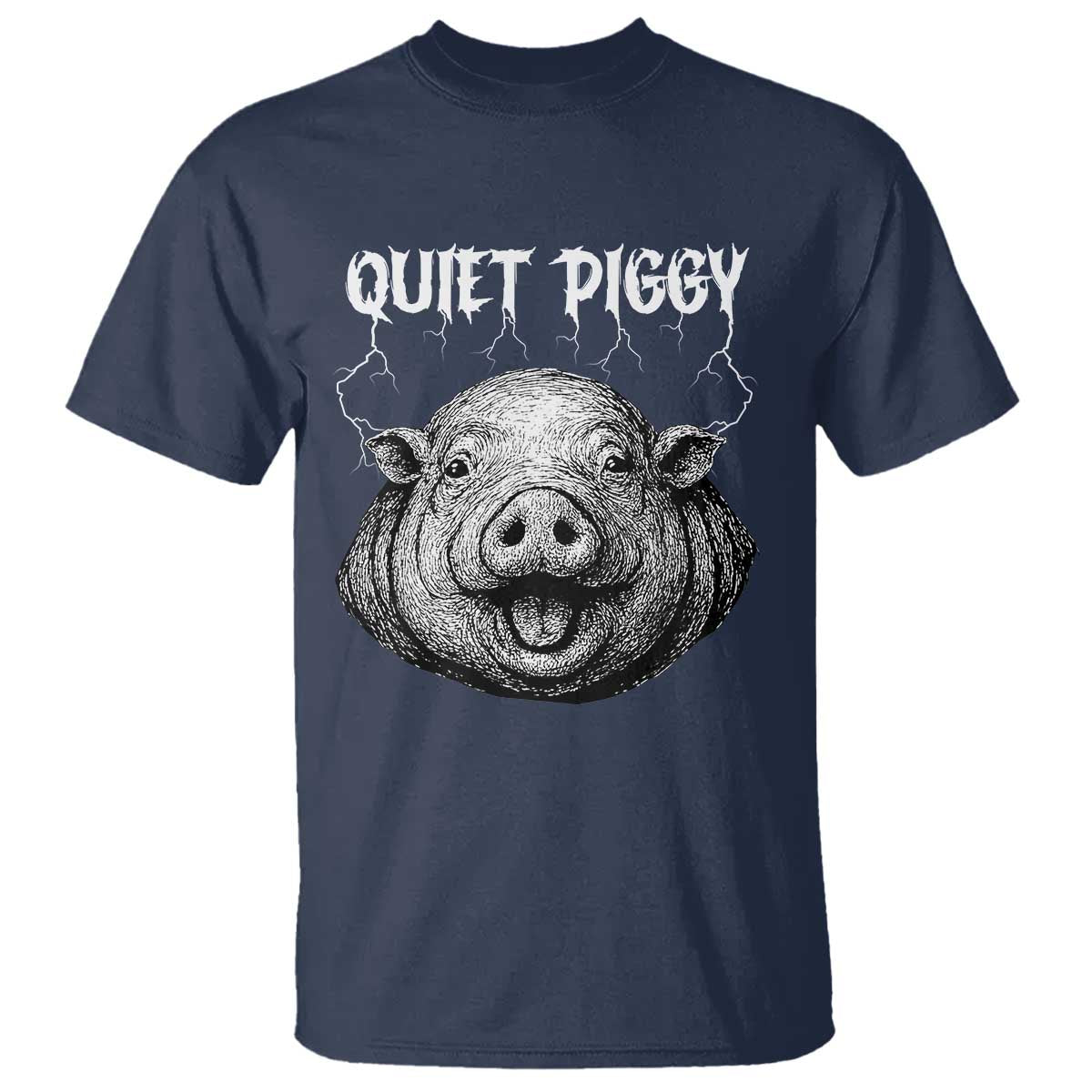 Quiet Piggy Metal Style T Shirt Dark Humor Pig Political Satire Humor Rock Aesthetic - Wonder Print Shop