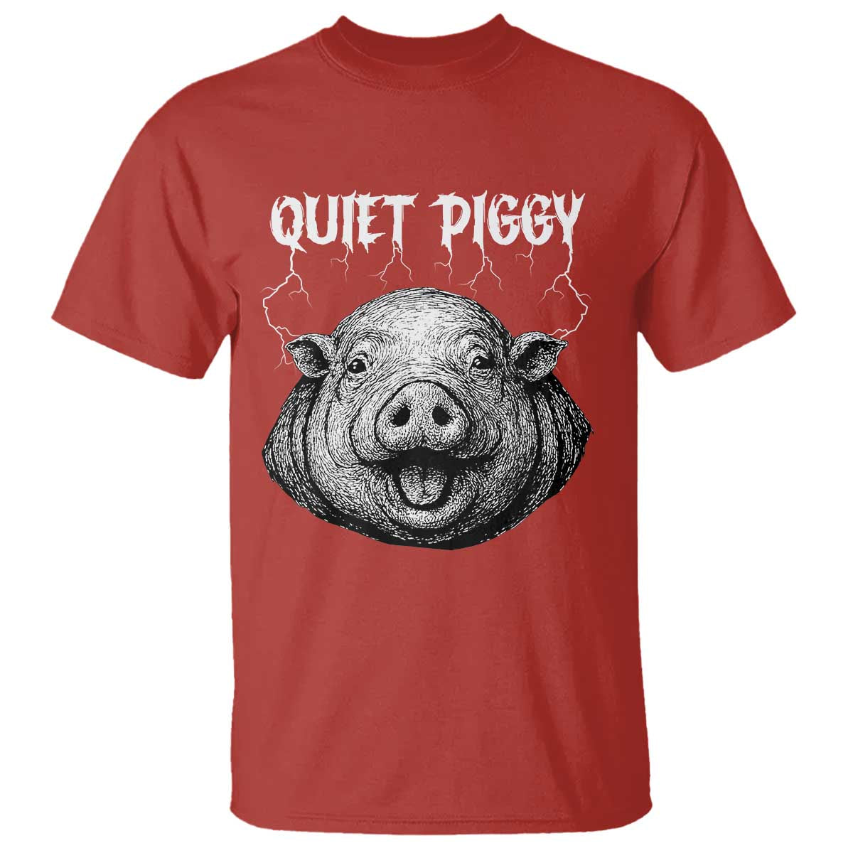 Quiet Piggy Metal Style T Shirt Dark Humor Pig Political Satire Humor Rock Aesthetic - Wonder Print Shop