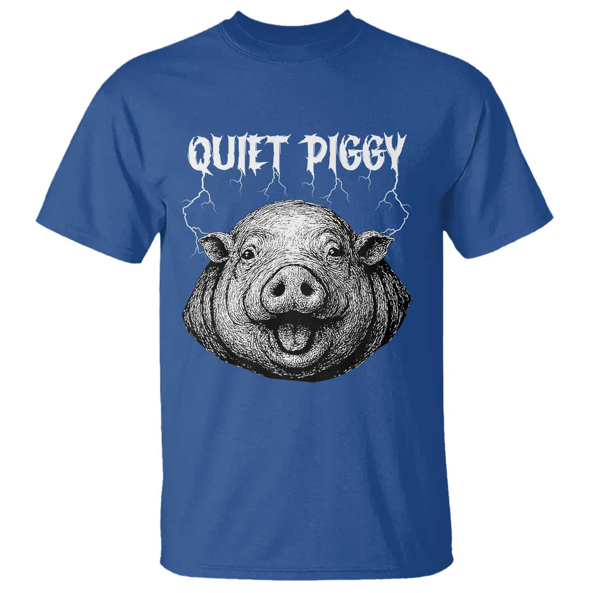 Quiet Piggy Metal Style T Shirt Dark Humor Pig Political Satire Humor Rock Aesthetic - Wonder Print Shop