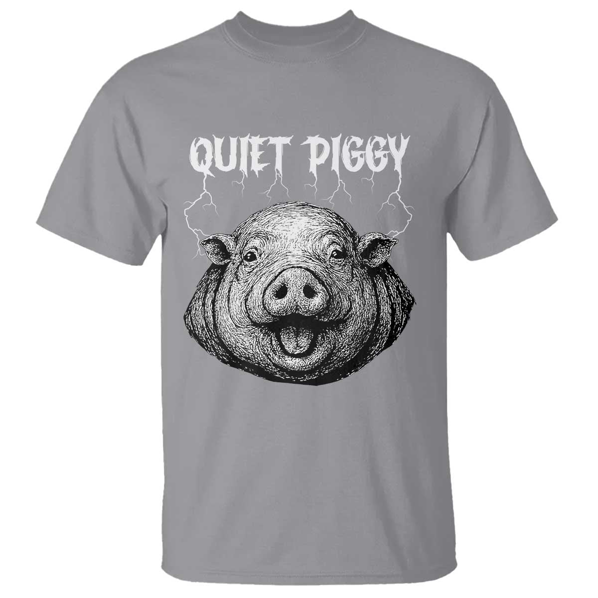 Quiet Piggy Metal Style T Shirt Dark Humor Pig Political Satire Humor Rock Aesthetic - Wonder Print Shop