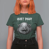 Quiet Piggy Metal Style T Shirt For Women Dark Humor Pig Political Satire Humor Rock Aesthetic - Wonder Print Shop