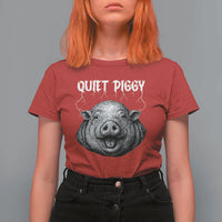 Quiet Piggy Metal Style T Shirt For Women Dark Humor Pig Political Satire Humor Rock Aesthetic - Wonder Print Shop