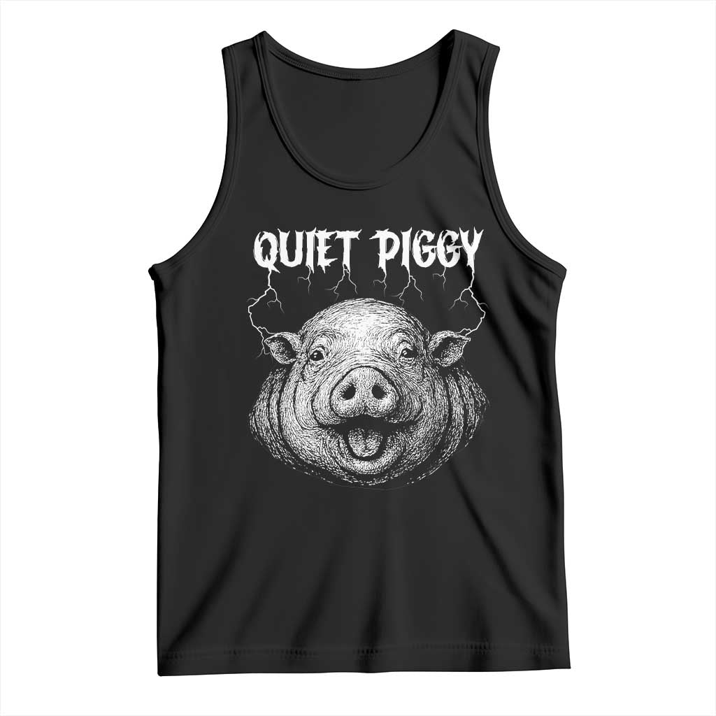 Quiet Piggy Metal Style Tank Top Dark Humor Pig Political Satire Humor Rock Aesthetic - Wonder Print Shop
