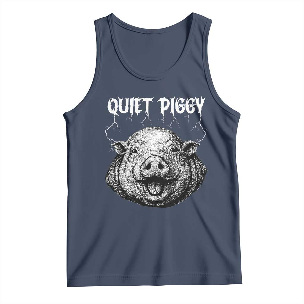 Quiet Piggy Metal Style Tank Top Dark Humor Pig Political Satire Humor Rock Aesthetic - Wonder Print Shop