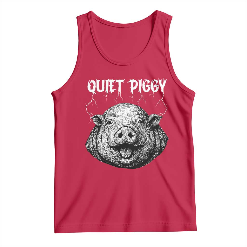Quiet Piggy Metal Style Tank Top Dark Humor Pig Political Satire Humor Rock Aesthetic - Wonder Print Shop