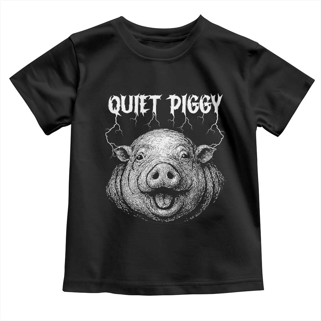 Quiet Piggy Metal Style Toddler T Shirt Dark Humor Pig Political Satire Humor Rock Aesthetic - Wonder Print Shop