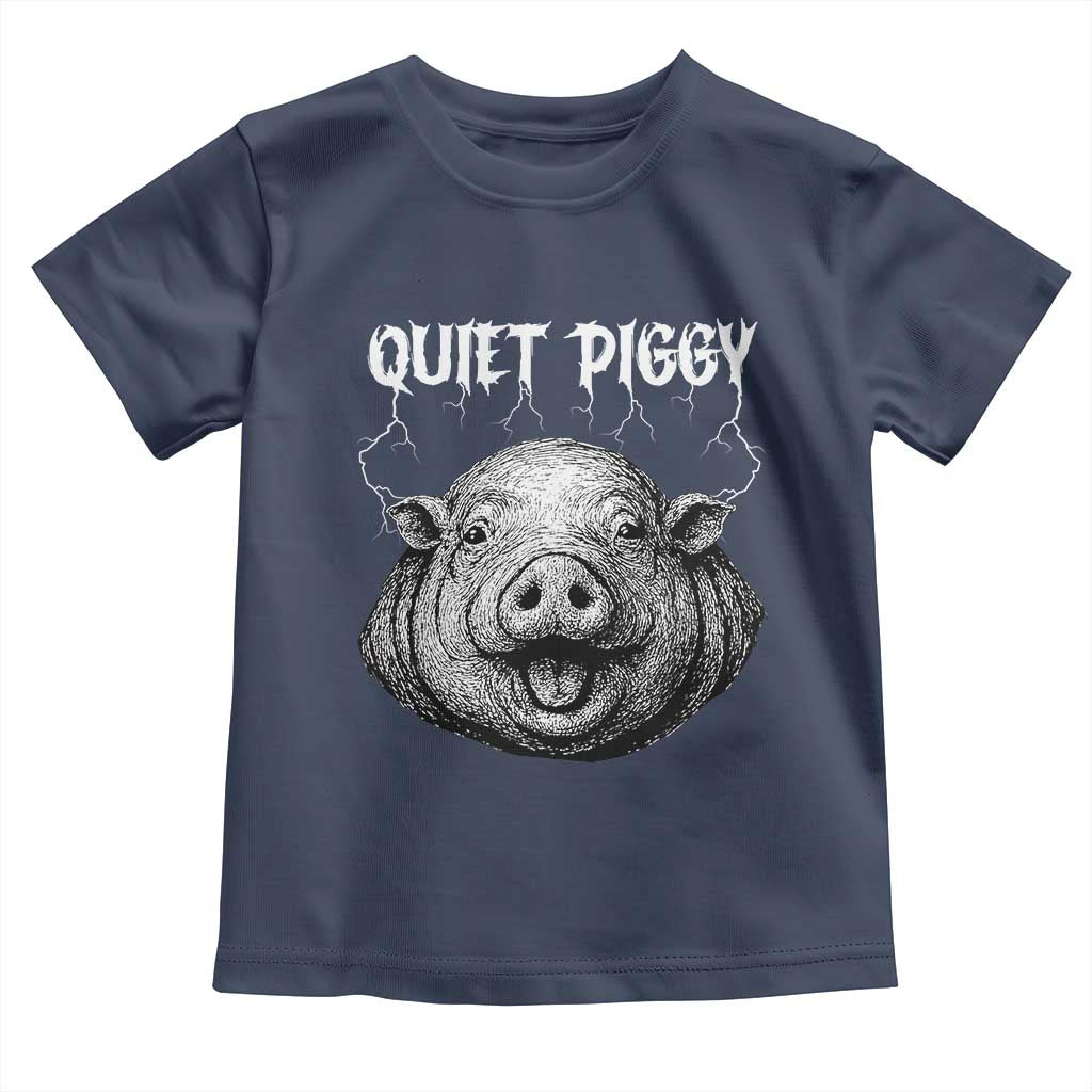 Quiet Piggy Metal Style Toddler T Shirt Dark Humor Pig Political Satire Humor Rock Aesthetic - Wonder Print Shop