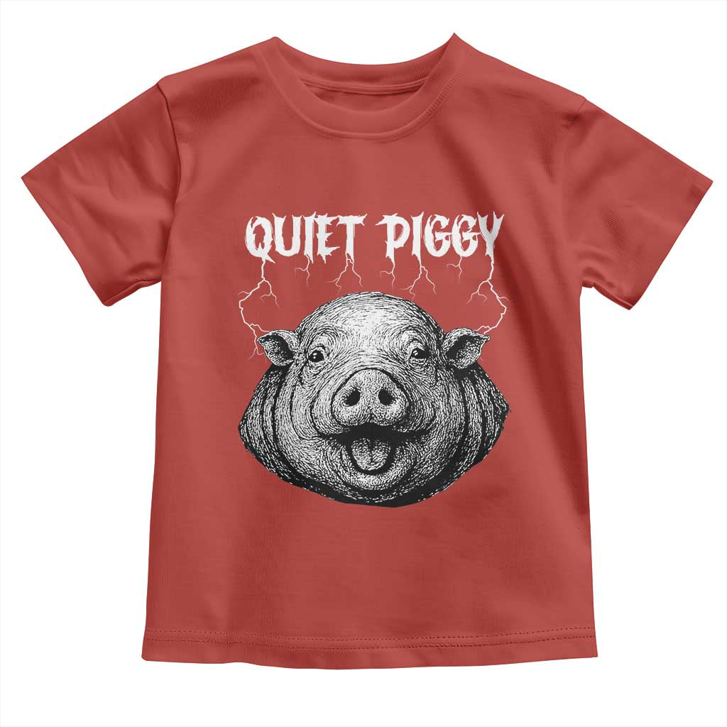 Quiet Piggy Metal Style Toddler T Shirt Dark Humor Pig Political Satire Humor Rock Aesthetic - Wonder Print Shop