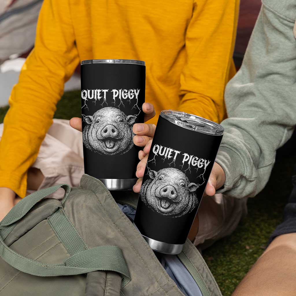 Quiet Piggy Metal Style Tumbler Cup Dark Humor Pig Political Satire Humor Rock Aesthetic - Wonder Print Shop