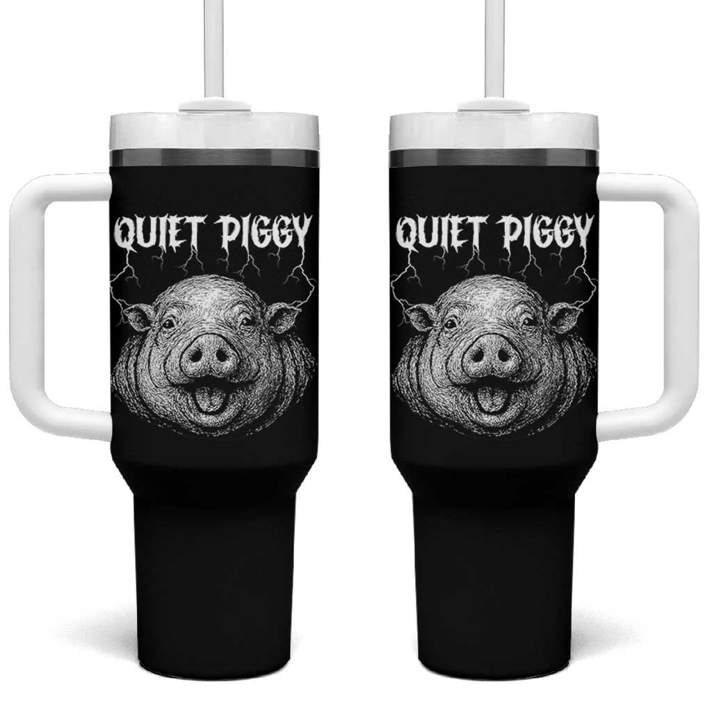Quiet Piggy Metal Style Tumbler With Handle Dark Humor Pig Political Satire Humor Rock Aesthetic - Wonder Print Shop